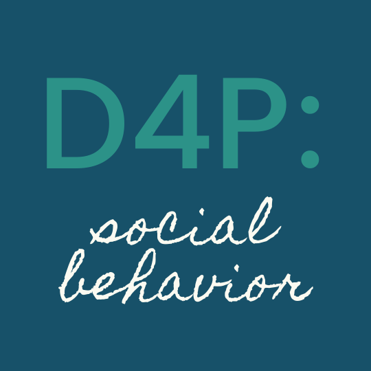 Green-blue shaded square featuring a white circle outline. Inside the circle reads "D4P" in bold text. Under this is a white highlight with blue text that reads "social behavior."